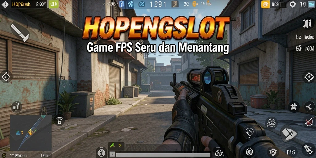 Screenshot utama HOPENGSLOT menampilkan aksi gameplay FPS yang intens.