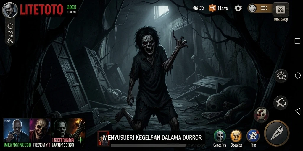 Screenshot menampilkan pemain menjelajahi lokasi menyeramkan dalam LITETOTO.
