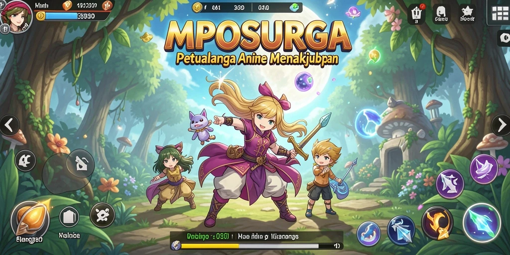 Tampilan gameplay MPOSURGA yang penuh warna dan dinamis.