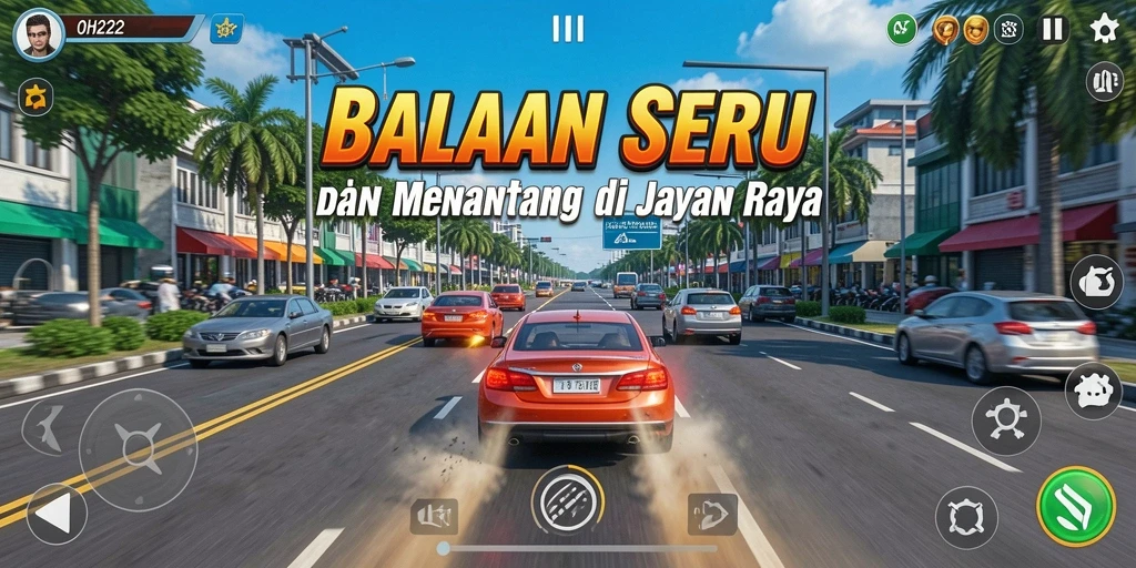 Gameplay Racing seru dengan berbagai jenis mobil dan lintasan menantang.
