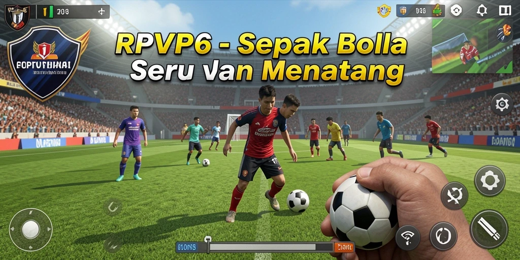 Tangkapan layar utama RPVIP6 menampilkan aksi sepak bola yang mendebarkan.