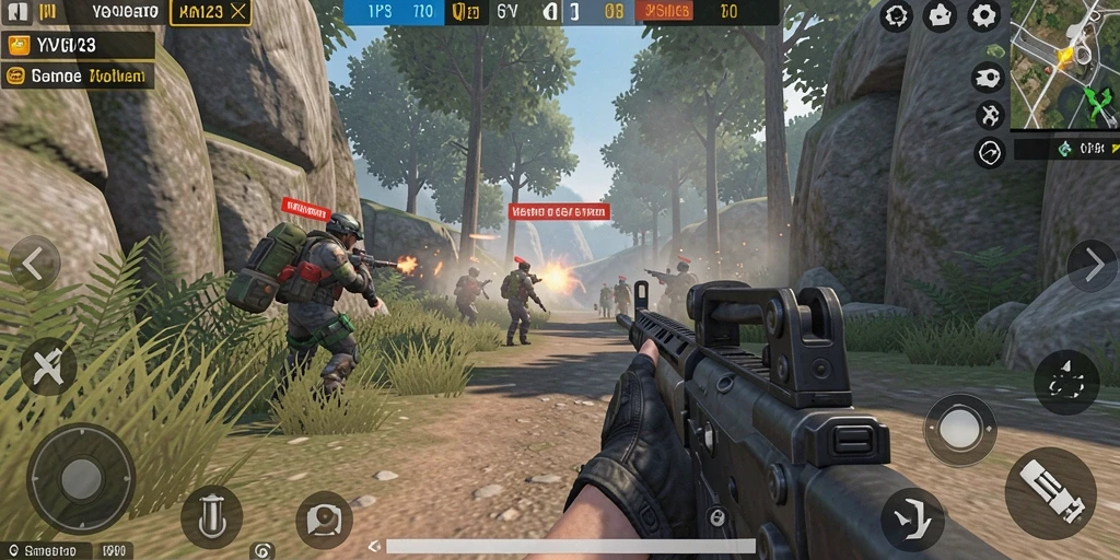 Screenshot gameplay YY123 menampilkan pertempuran seru dan intens.